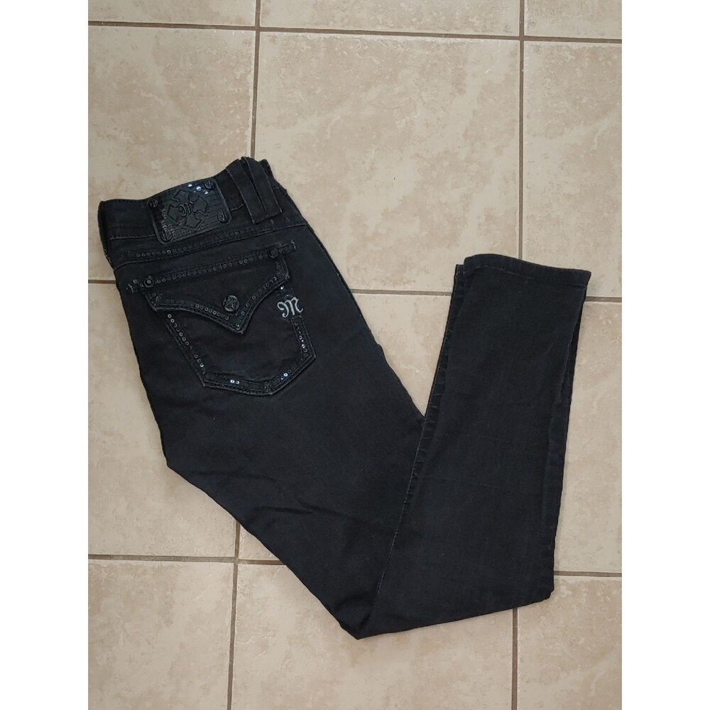Y2K Miss Me Jeans Signature Skinny Black Sequin Pockets Women's Size 28